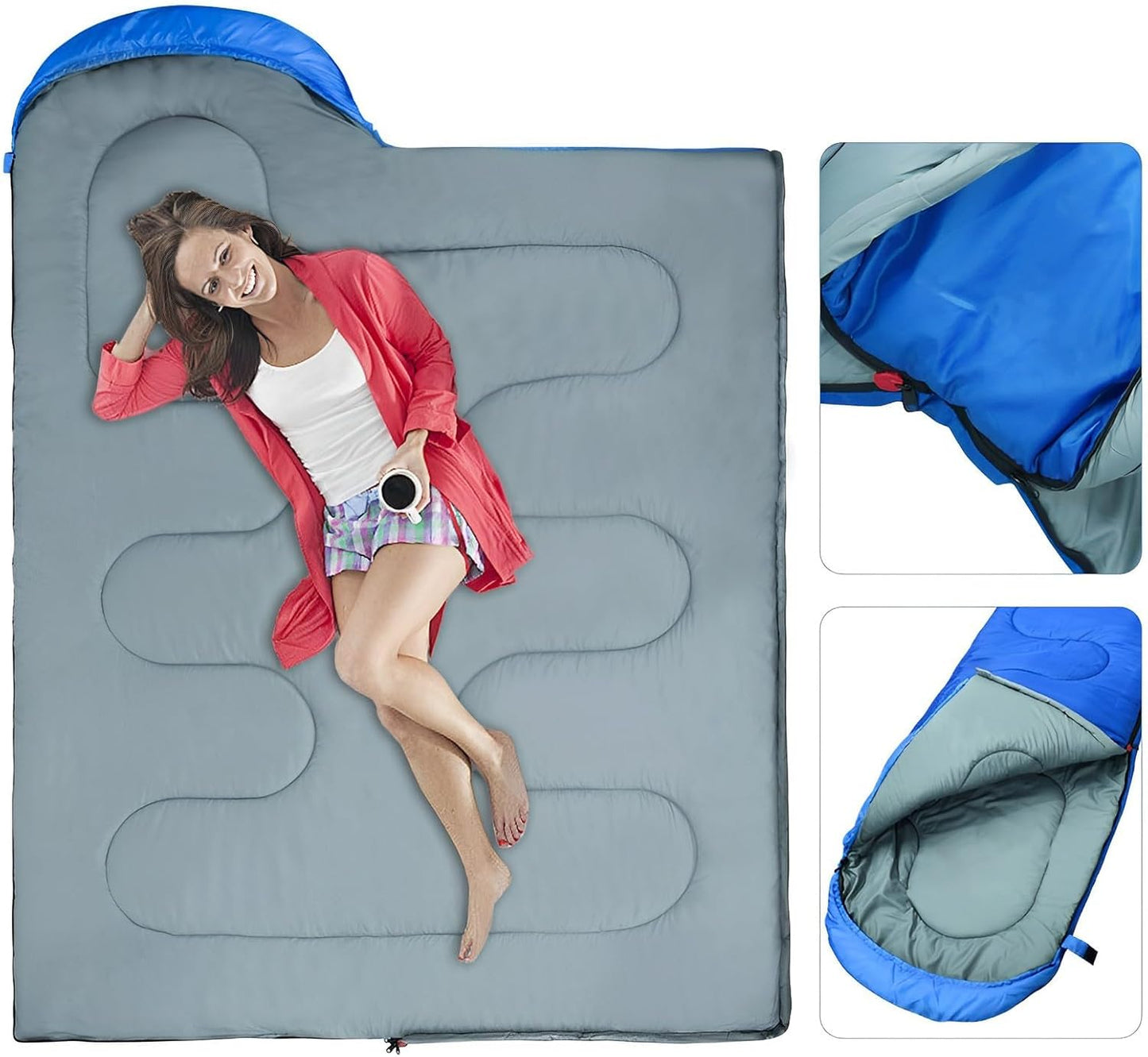 3-Jahreszeiten Deckenschlafsack für Camping, Blau. L