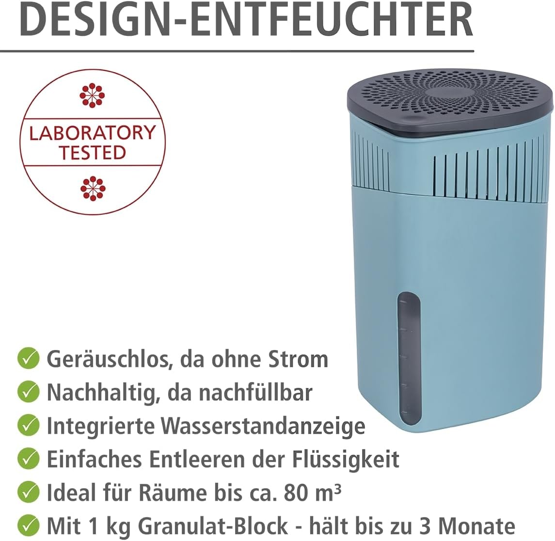 Raumentfeuchter Drop mit nachfüllbarem Granulatblock, Türkis, 23 x 15 x 15 cm, Raumentfeuchter