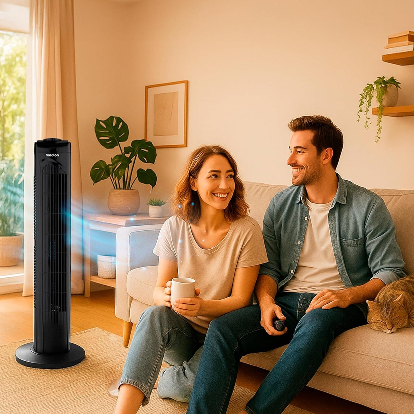E11 TF Turmventilator mit Fernbedienung, Schwarz