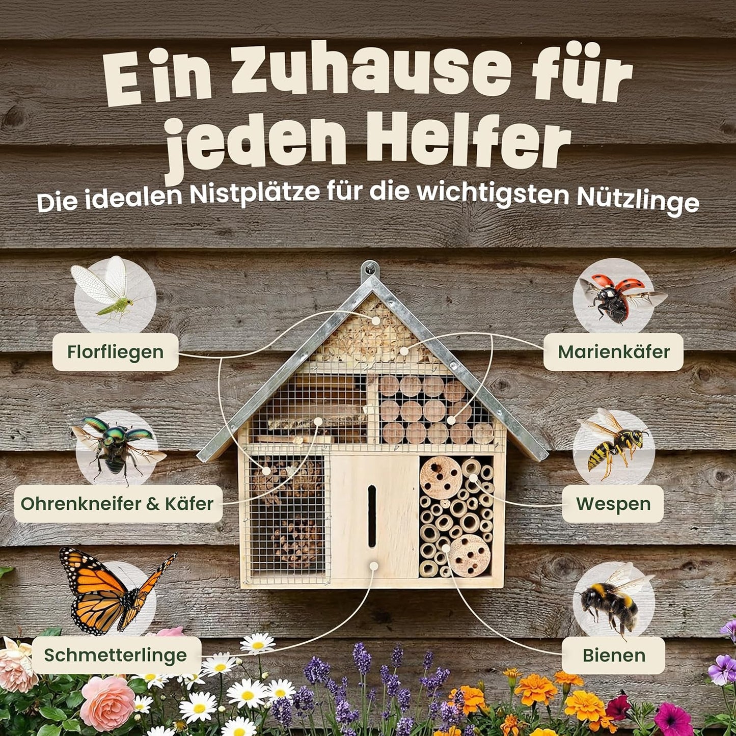 Kompaktes Insektenhotel mit Metalldach (27,3 cm), Kompaktes Insektenhotel – Metalldach (27,3 cm)