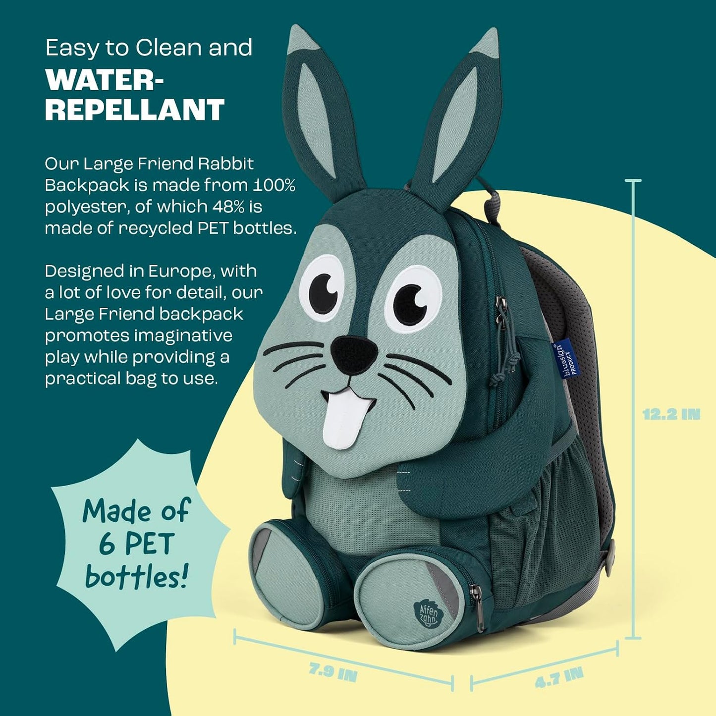 Kinderrucksack Grosser Freund, 8 L Hase - Türkis