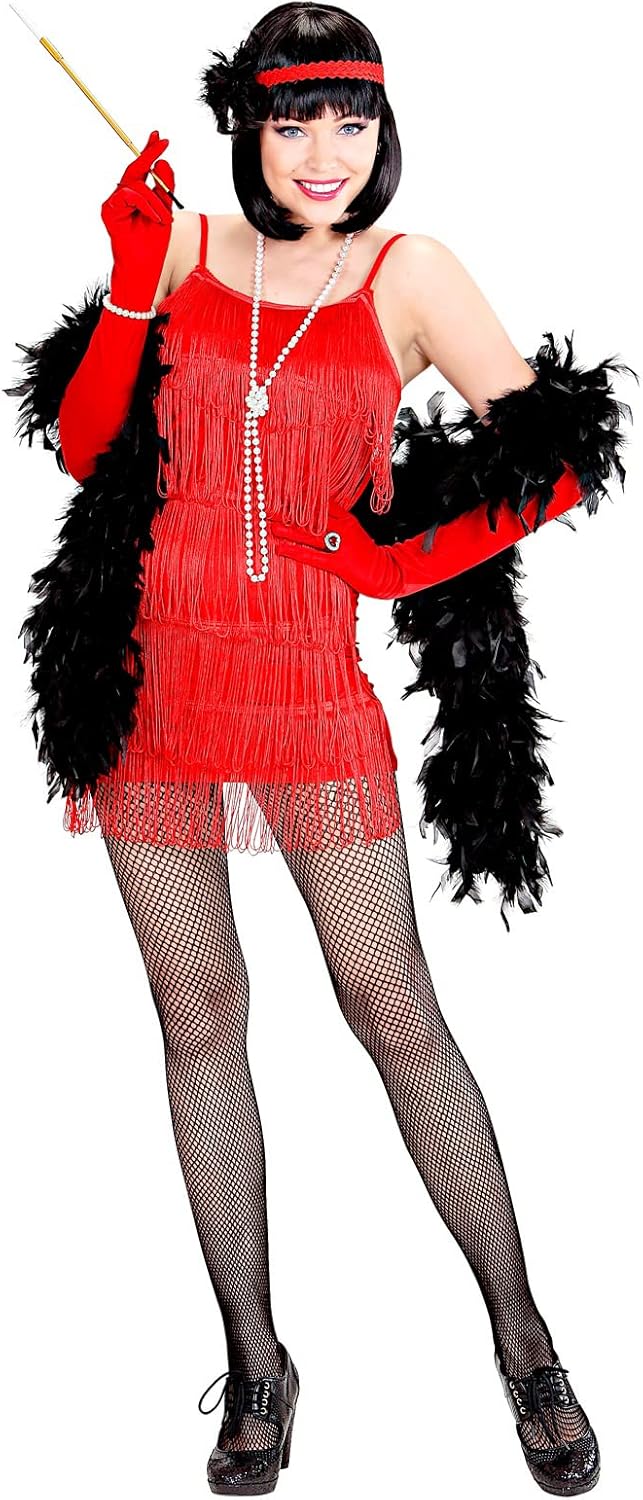 Faschingskostüm 20er Jahre, Fransenkleid mit Stirnband, Rot