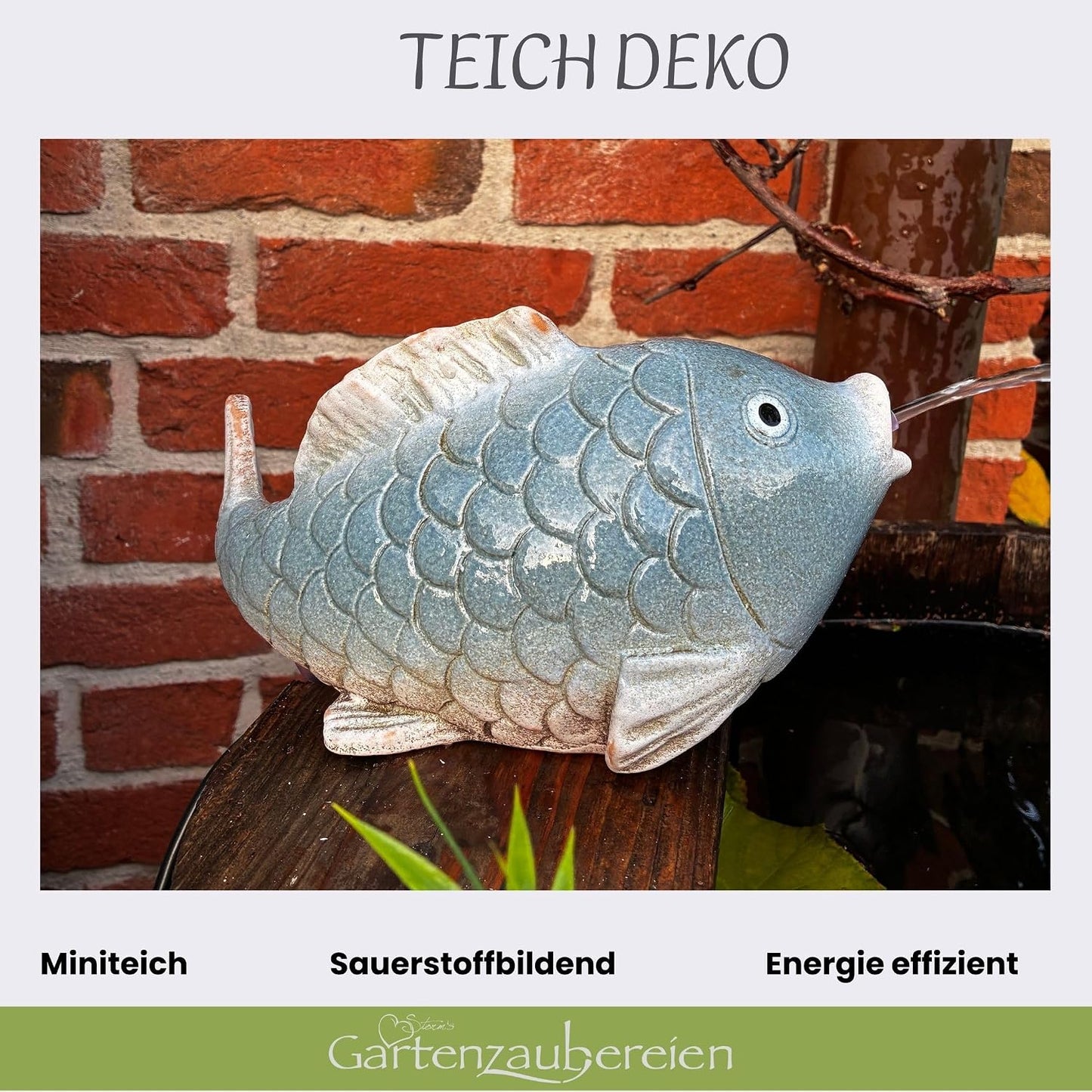 Wasserspeier Fisch mit Akkusolarpumpe