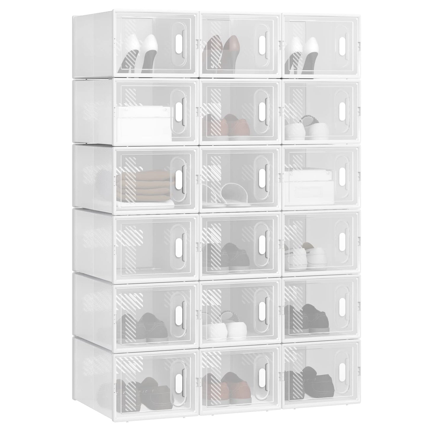 Stapelbares Schuhregal mit 18 Boxen, Transparent+weiß 18er 35x19x25 cm