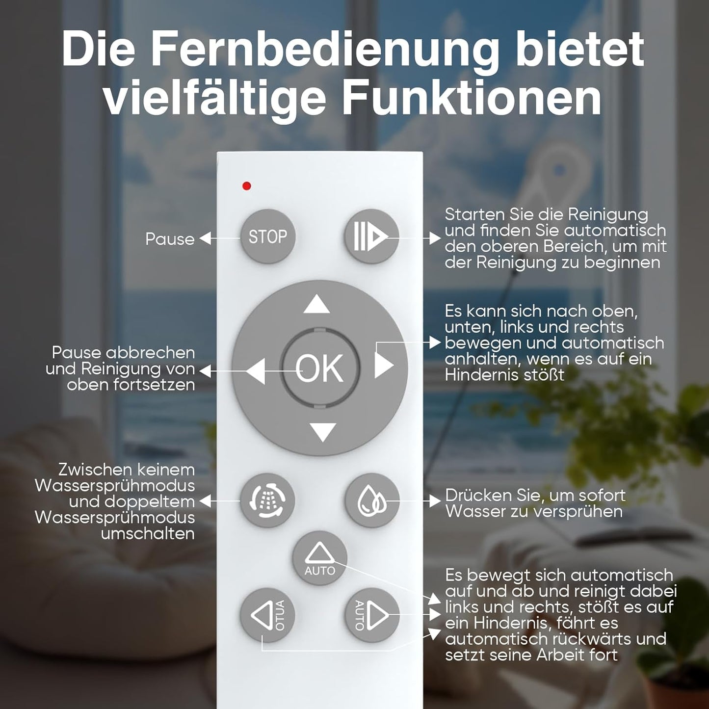 Fensterputzroboter mit Fernbedienung, 3 Modi