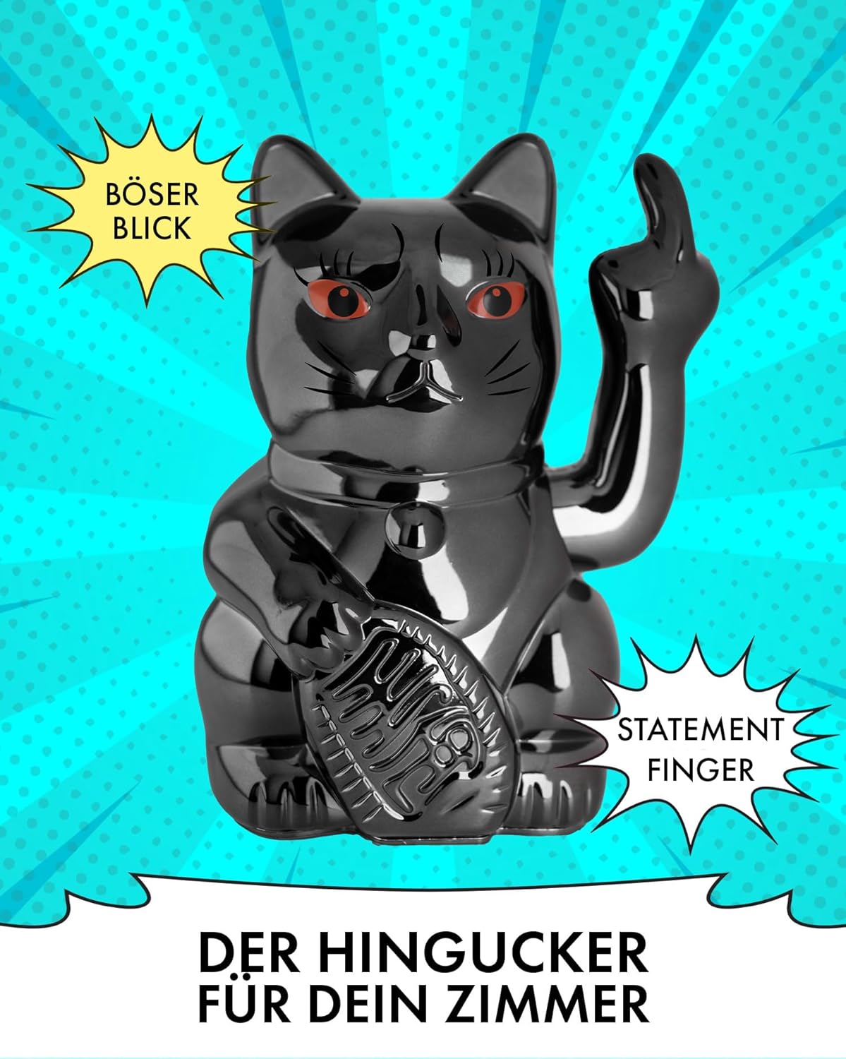 Winkekatze mit Mittelfinger, Black Shiny Finger