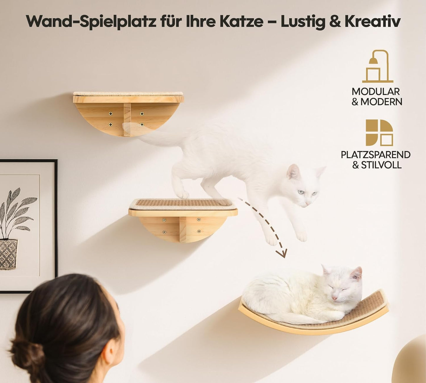 Katzen Kletterwand-Set, Gelb 2PC Pedal + 2PC Katze Wandregal