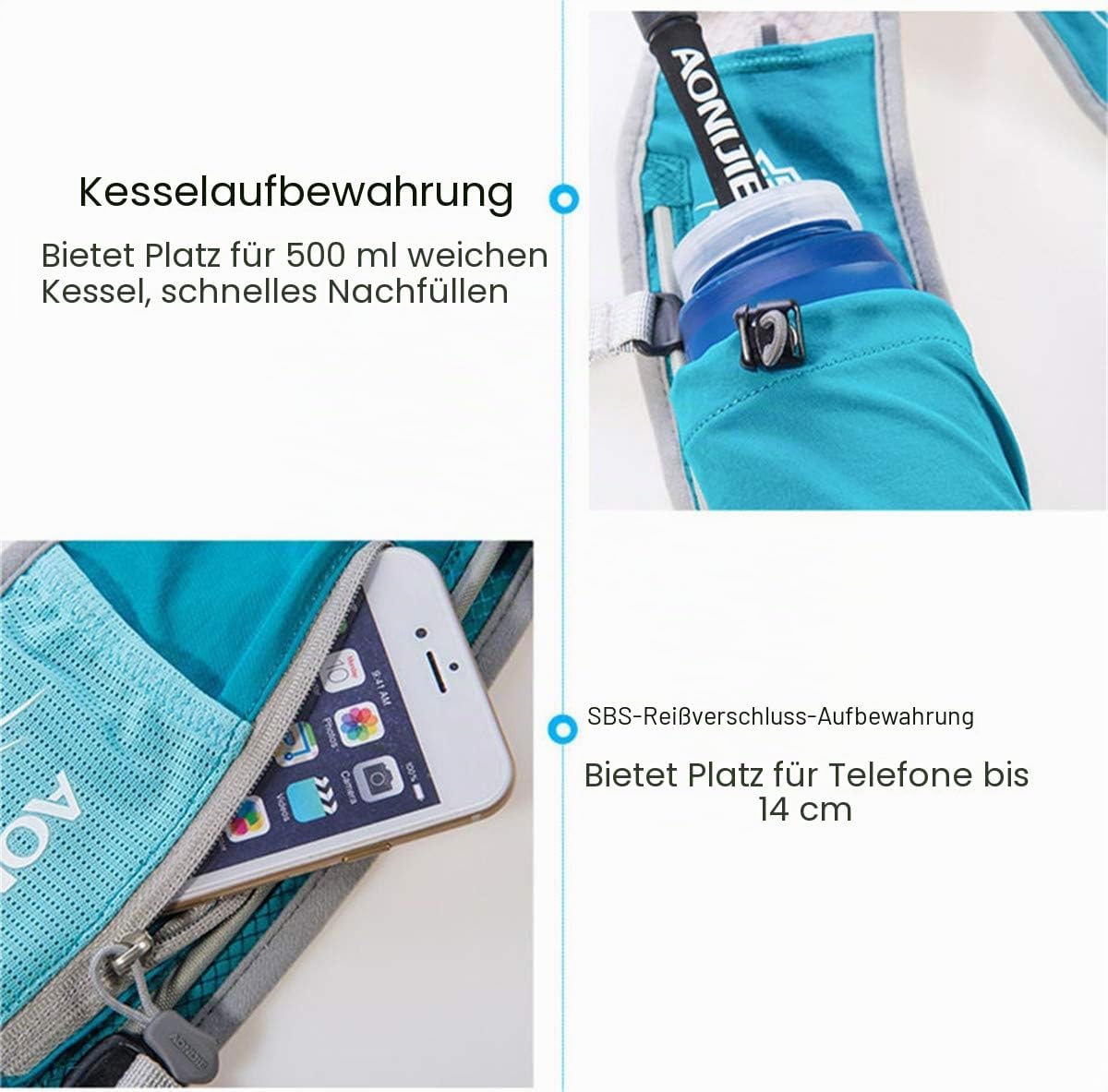 Ultraleicht Trinkrucksack mit Trinkblase, Hellblau mit 1.5L Waterblase