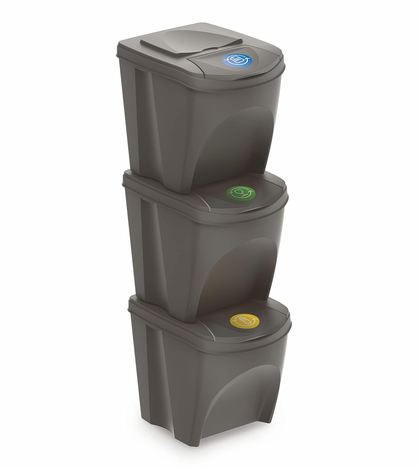 3er-Set Stapelbares Mülltrennsystem, steingrau 3er Set - 25 L