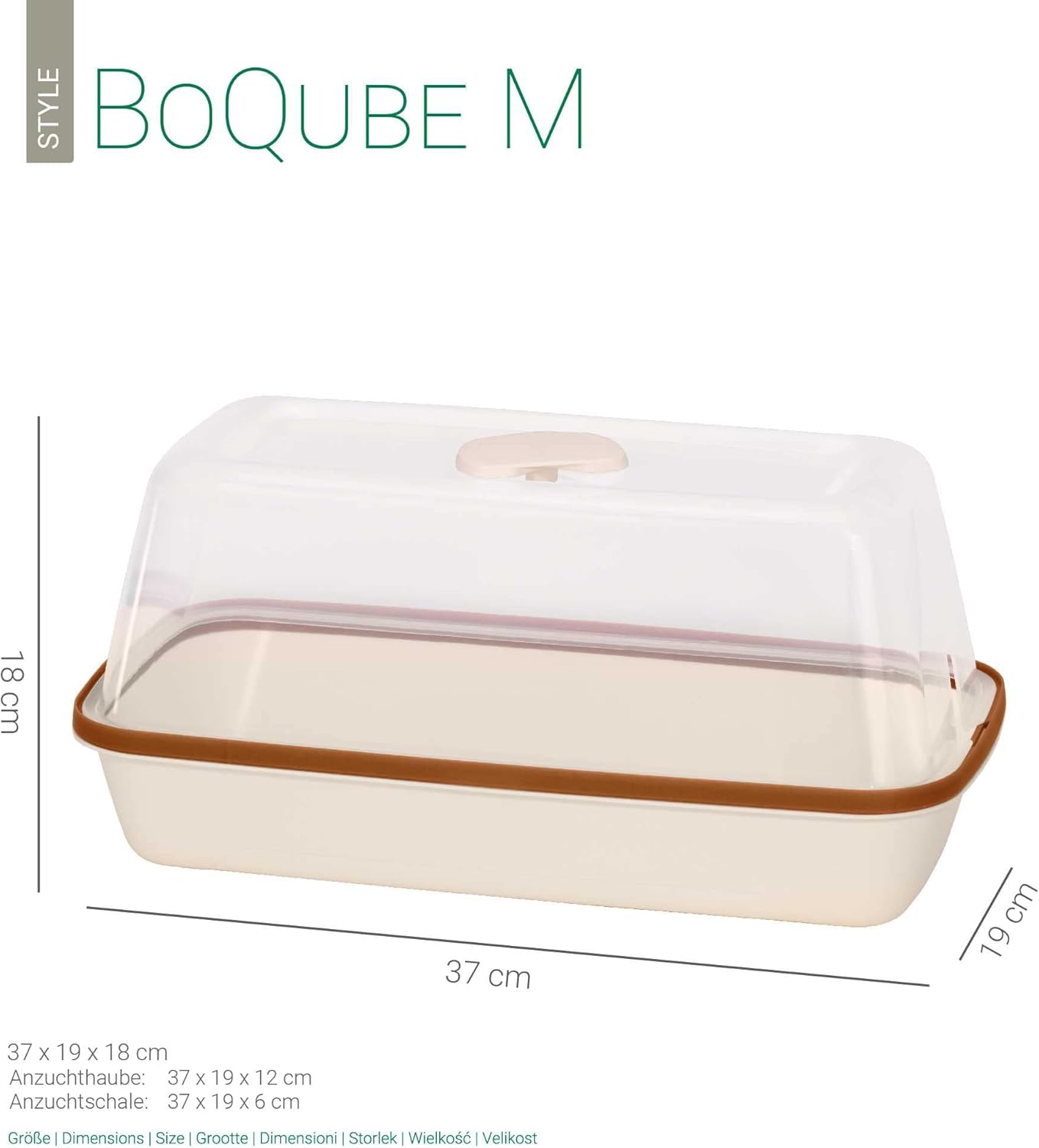 Mini-Zimmergewächshaus mit Belüftung und Giessöffnung, BoQube M — 37×19×18cm Creme / Kupferbraun