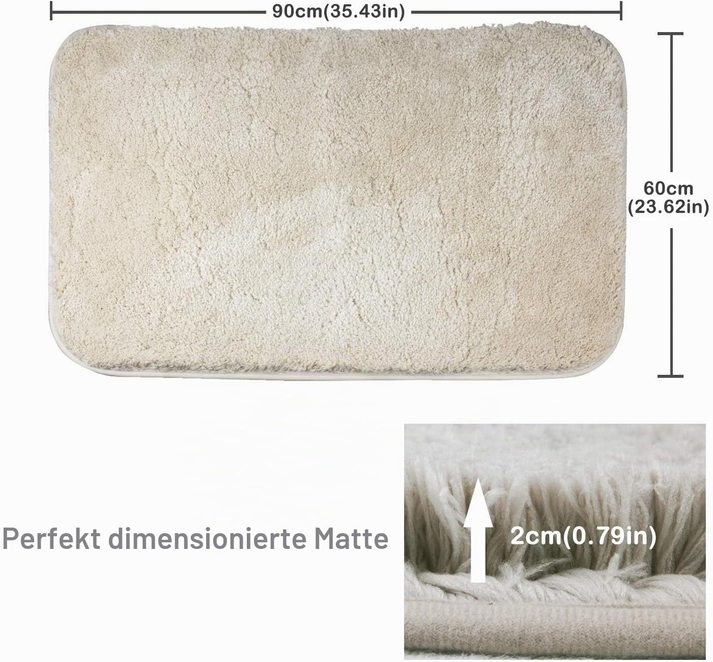 Rutschfester Hochflor-Badteppich, 60x90 cm, 60 x 90 cm (Rechteckig) Beige