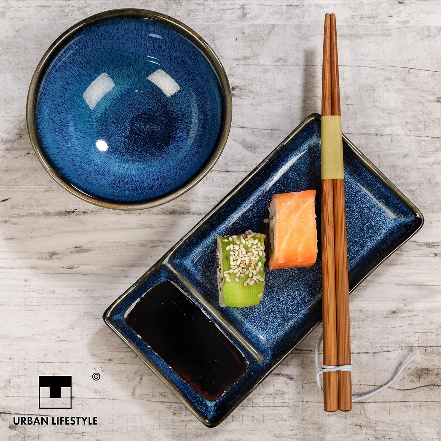 6-teiliges Sushi-Geschirr-Set für 2 Personen, Marinblau