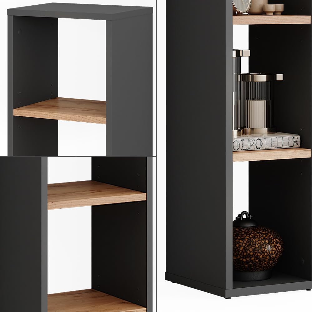 Standregal Orlando mit Stauraum, Anthrazit/Goldkraft Eiche 80 x 21 cm