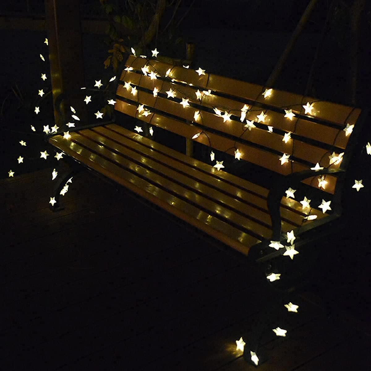 Solarlichterkette mit Sternen, 15m, wetterfest, Warmweiss (1,19 €/M)