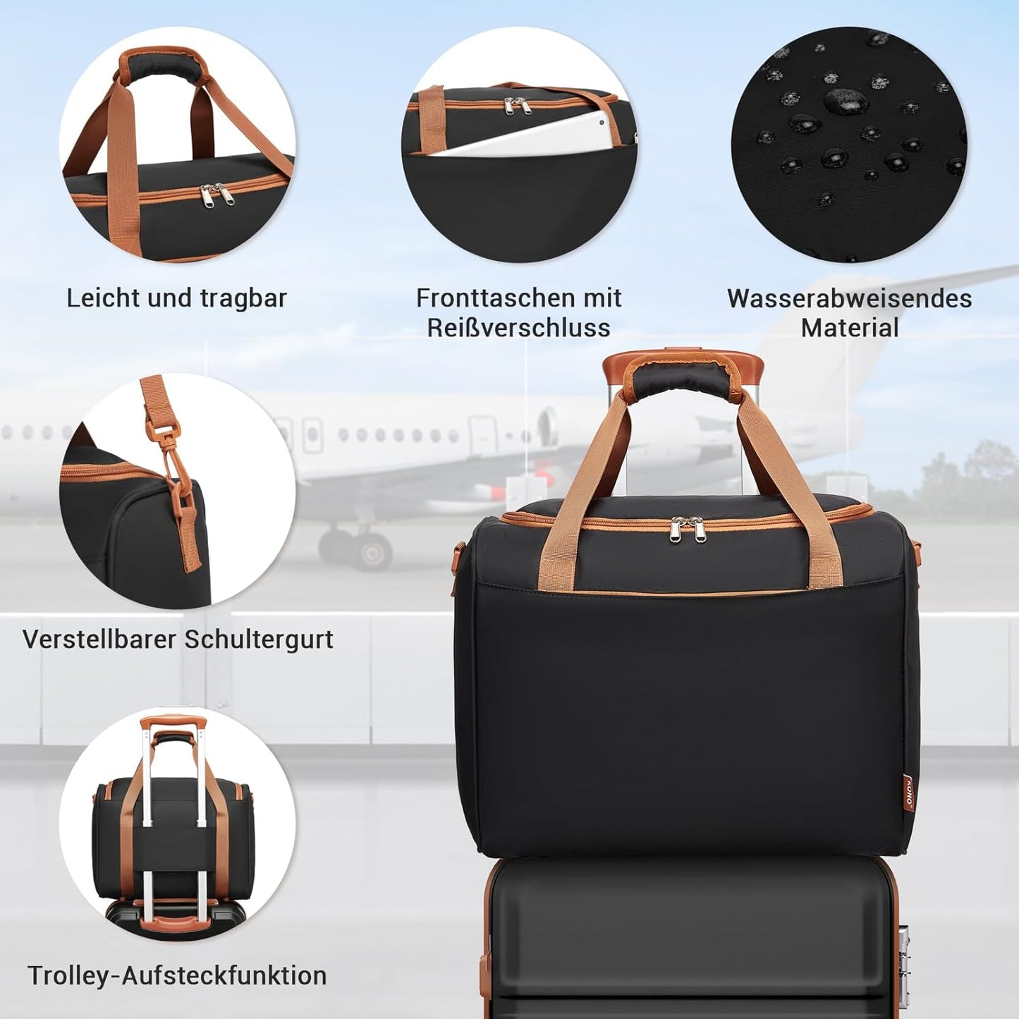 HandgepäckTrolley-Set, Schwarz/Braun 55cm Gepäck-Sets