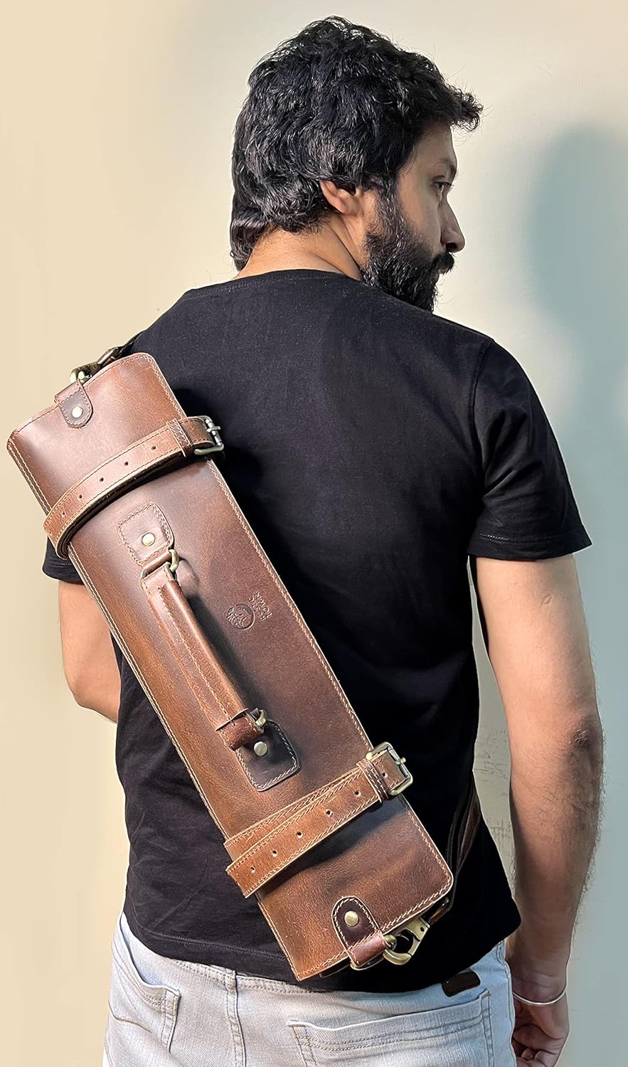 Leder Messerrolltasche, Walnussbraun