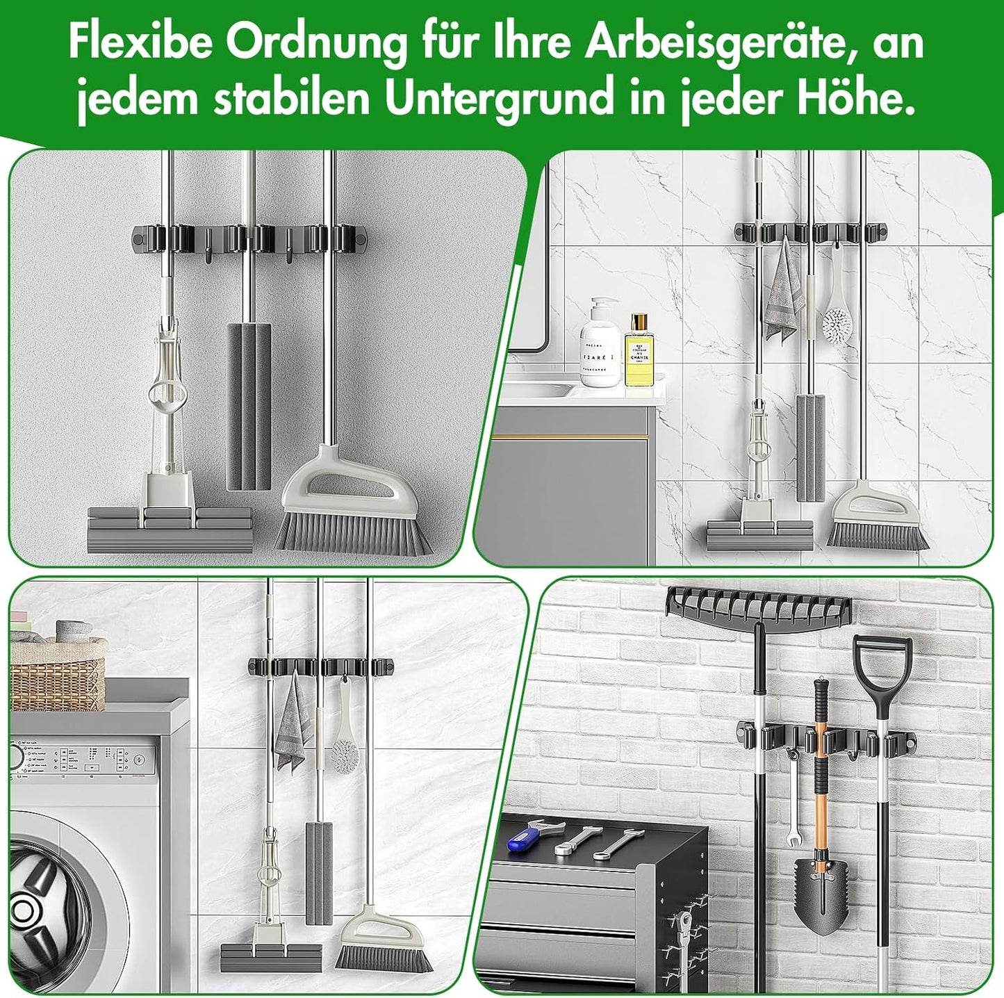Selbstklebende Wandhalterung für Besen und Geräte (2er Set), Sx2 Schwarz