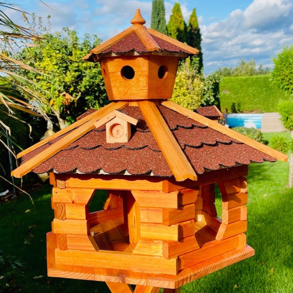 Handgefertigtes Sechseck Vogelhaus XXL ohne Ständer, Grösse XXL ohne Ständer Rot - Braun