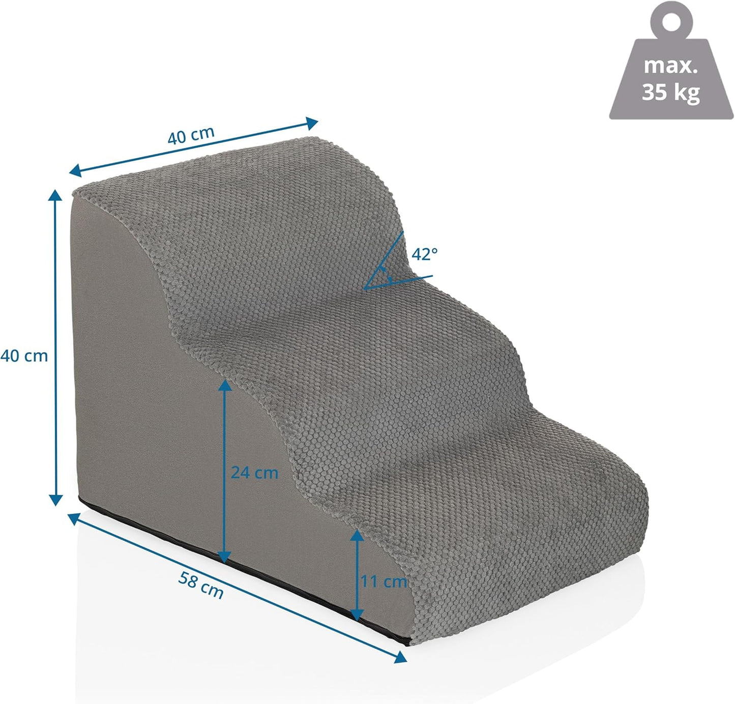 Haustiertreppe mit 3 Stufen, 3-Stufen Grau