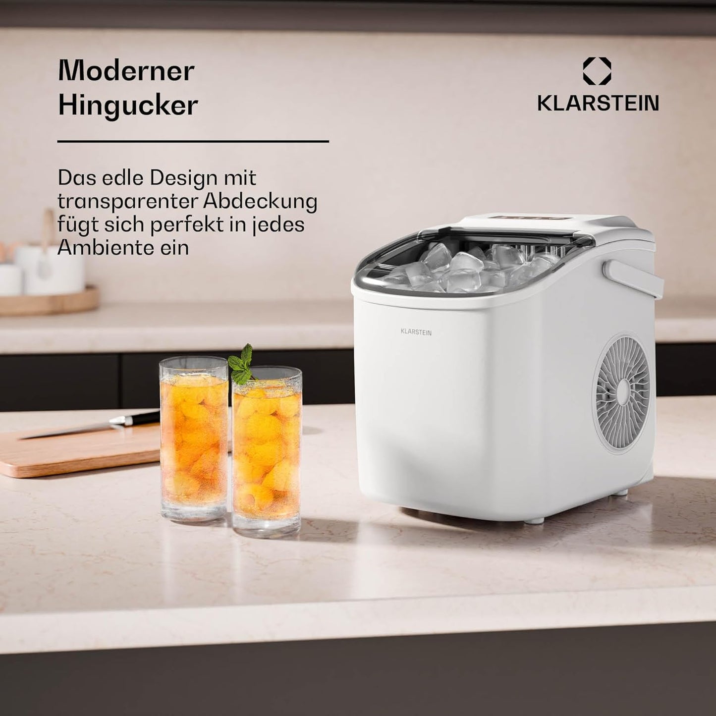 Tragbare Eiswürfelmaschine mit LED-Anzeige, Weiss