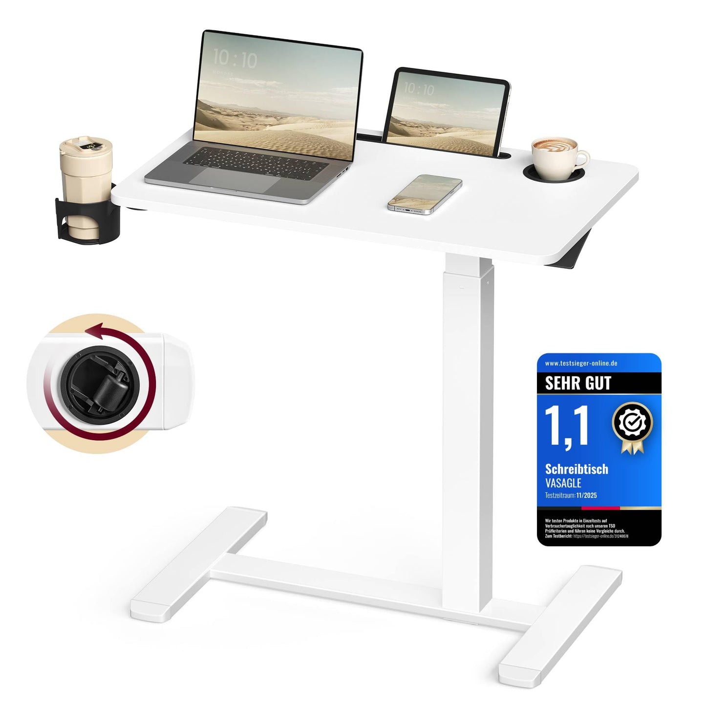 Mobiler Stehtisch mit Rollen und verstellbarer Höhe, 70 x 40 cm Wolkenweiss