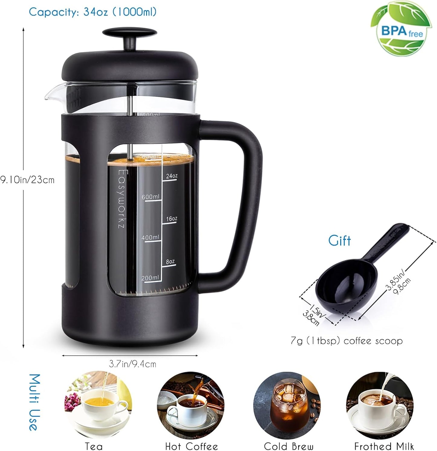 French Press, 1000 ml, Schwarz 1000ml