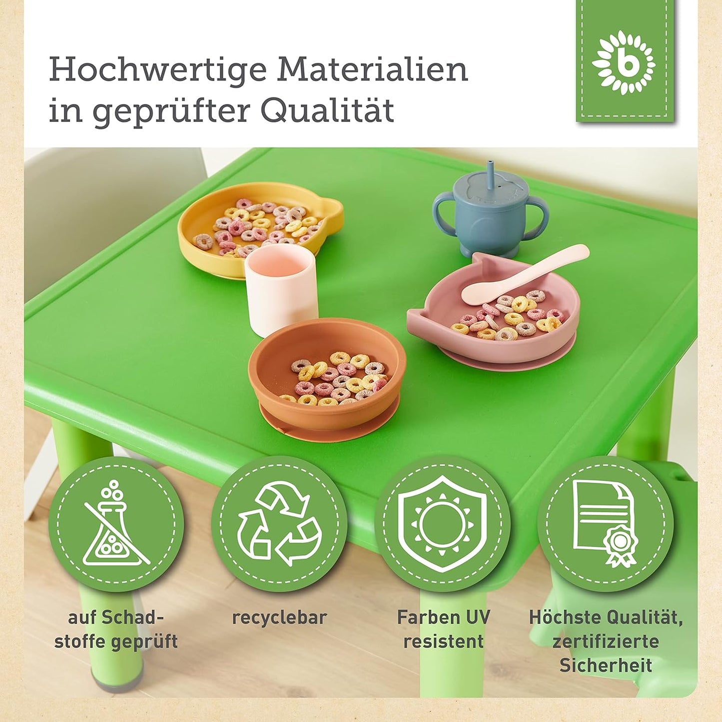 Kindertisch-Set mit 2 Stühlen, Grün & Grün