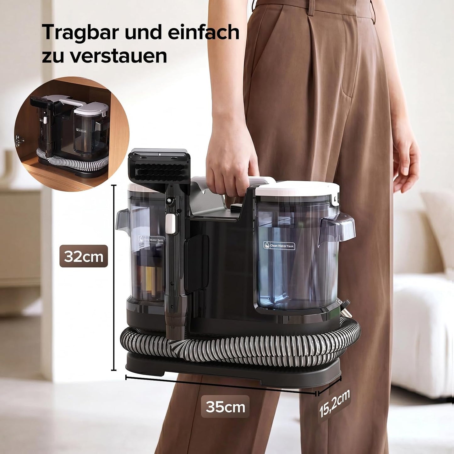 Waschsauger mit Selbstreinigung und 22 kPa Saugkraft, Glanzschwarz