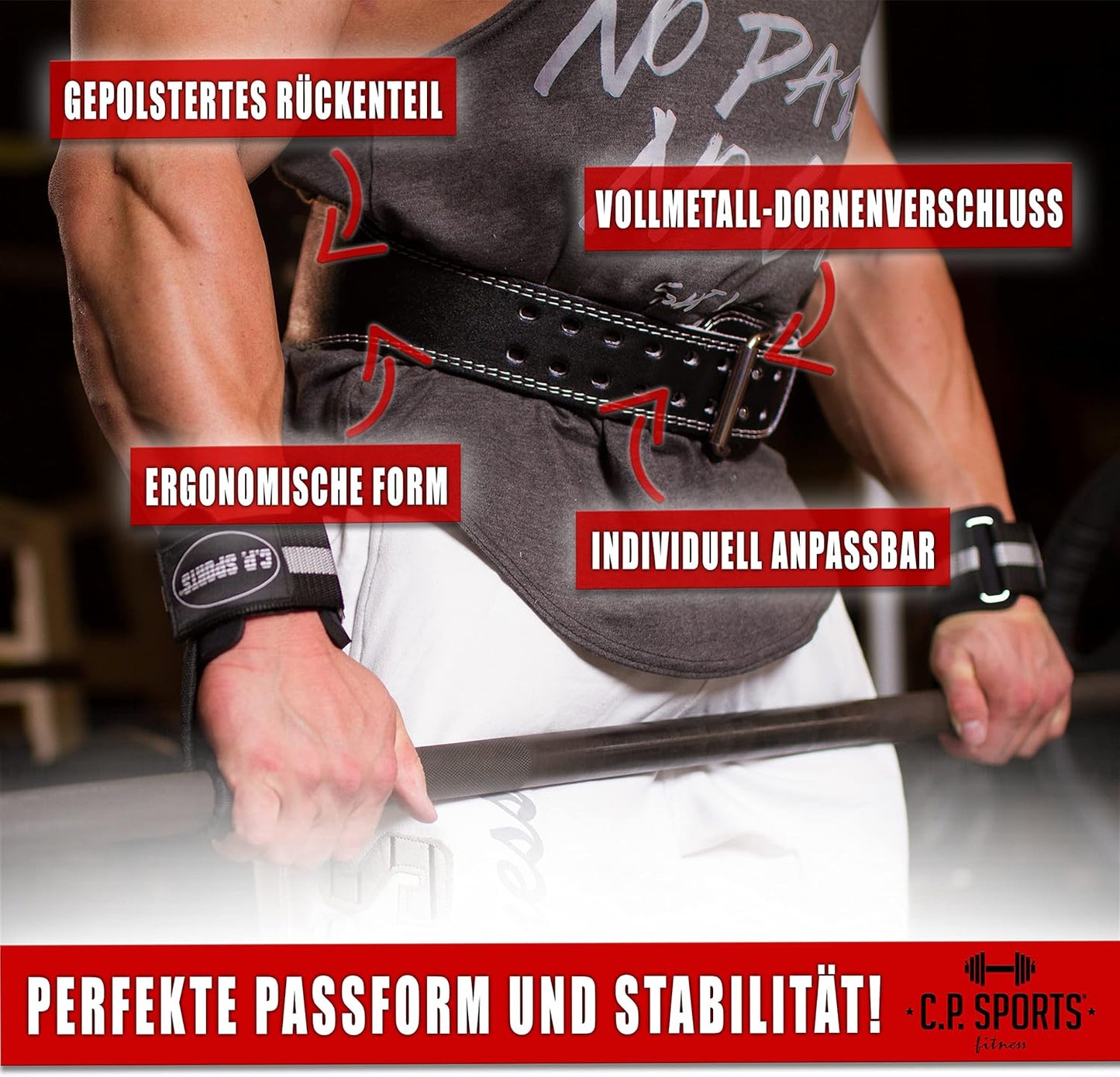 Gewichthebergürtel aus Leder, S Schwarz/Innenfläche Weiß