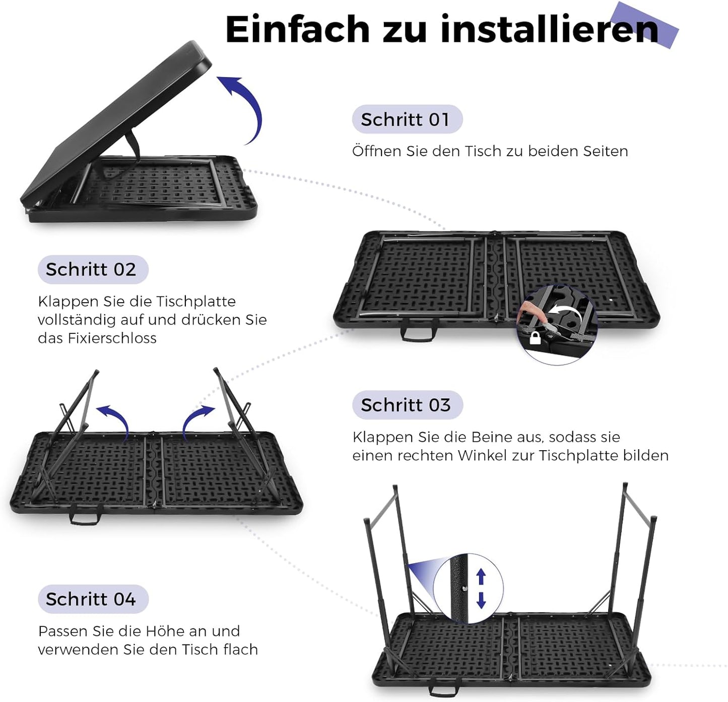 Höhenverstellbarer Klapptisch, Schwarz