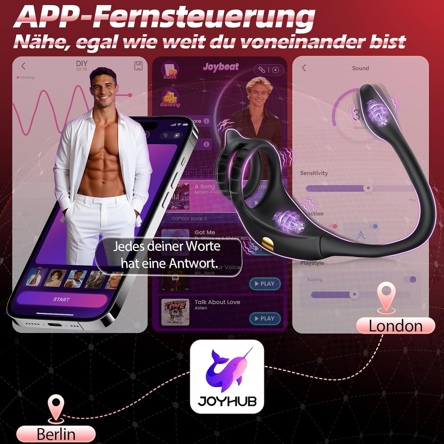 Prostata Stimulator mit Vibrator und Penisring, Noir