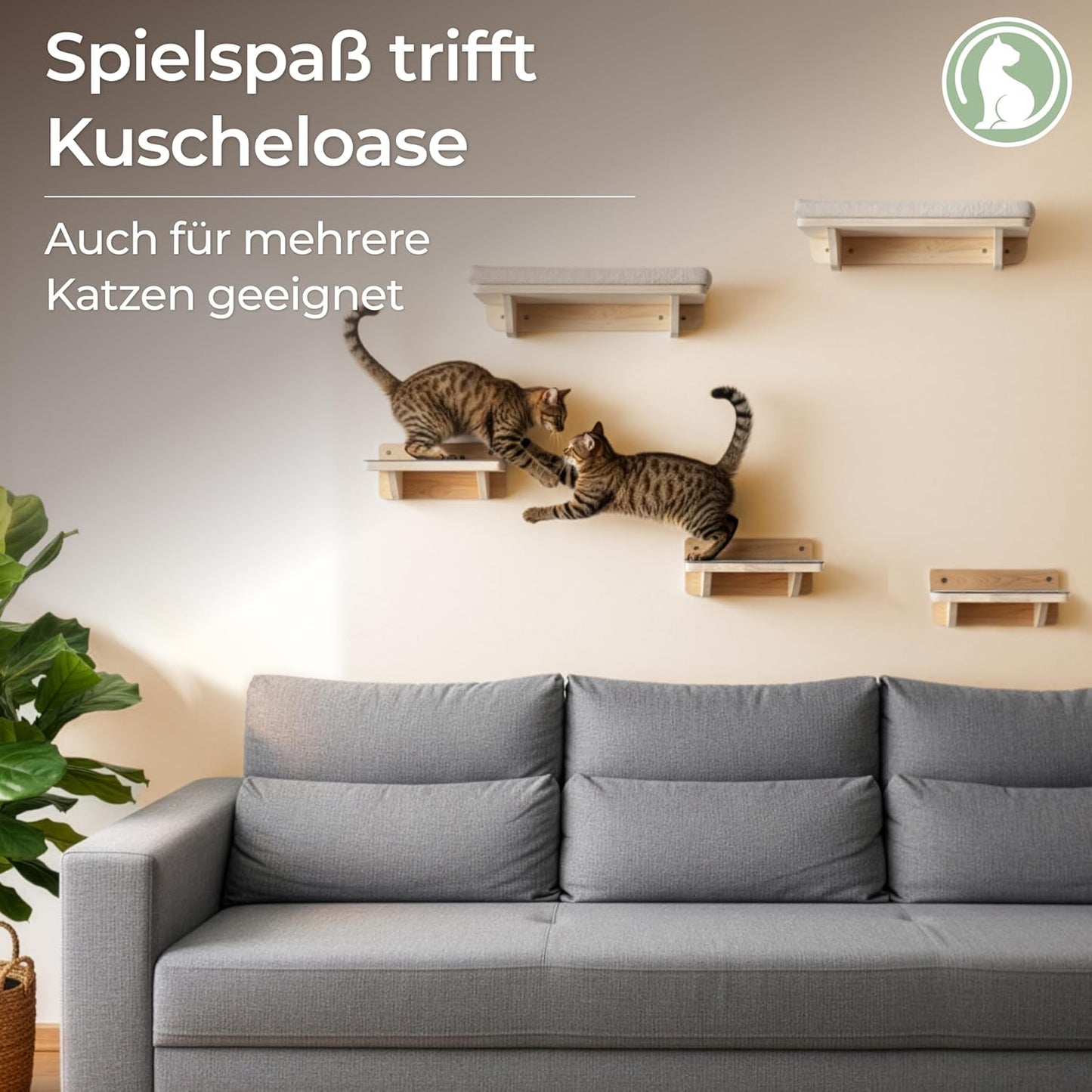 5-teiliges Kletterwand Katzen-Set, 5er-Set - Naturbeige