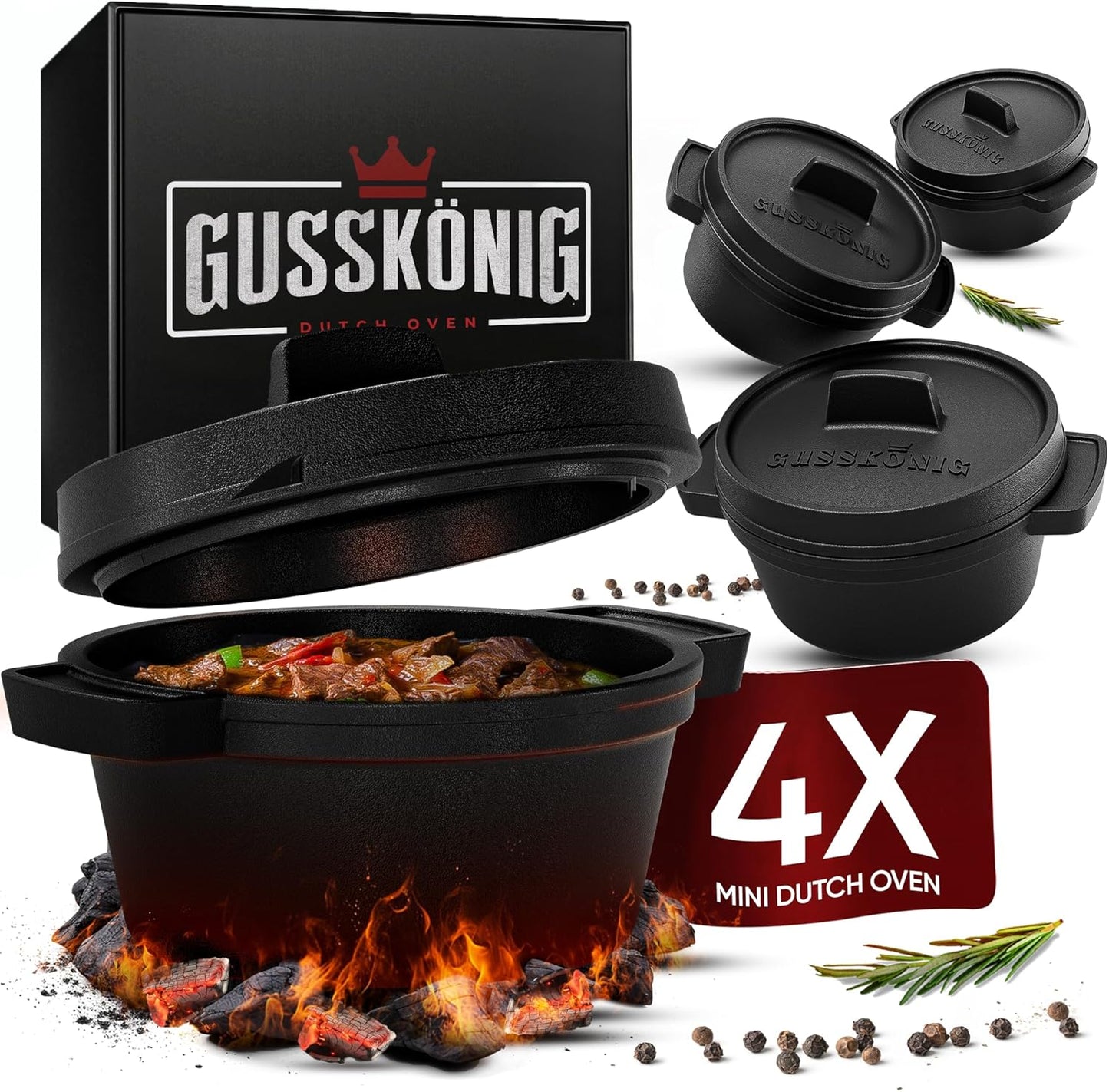 4-teiliges Mini Dutch Oven-Set, 4x Mini-Dutch oven