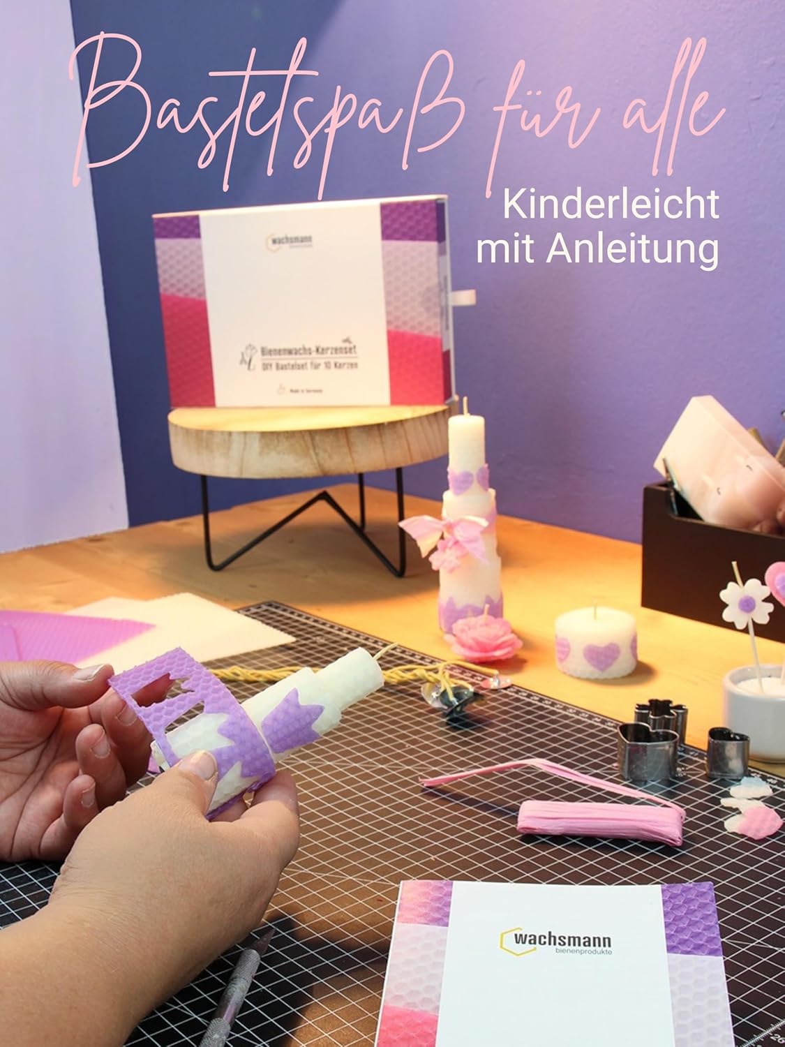 DIY Bienenwachskerzen-Set, Weiß, flieder, rosa