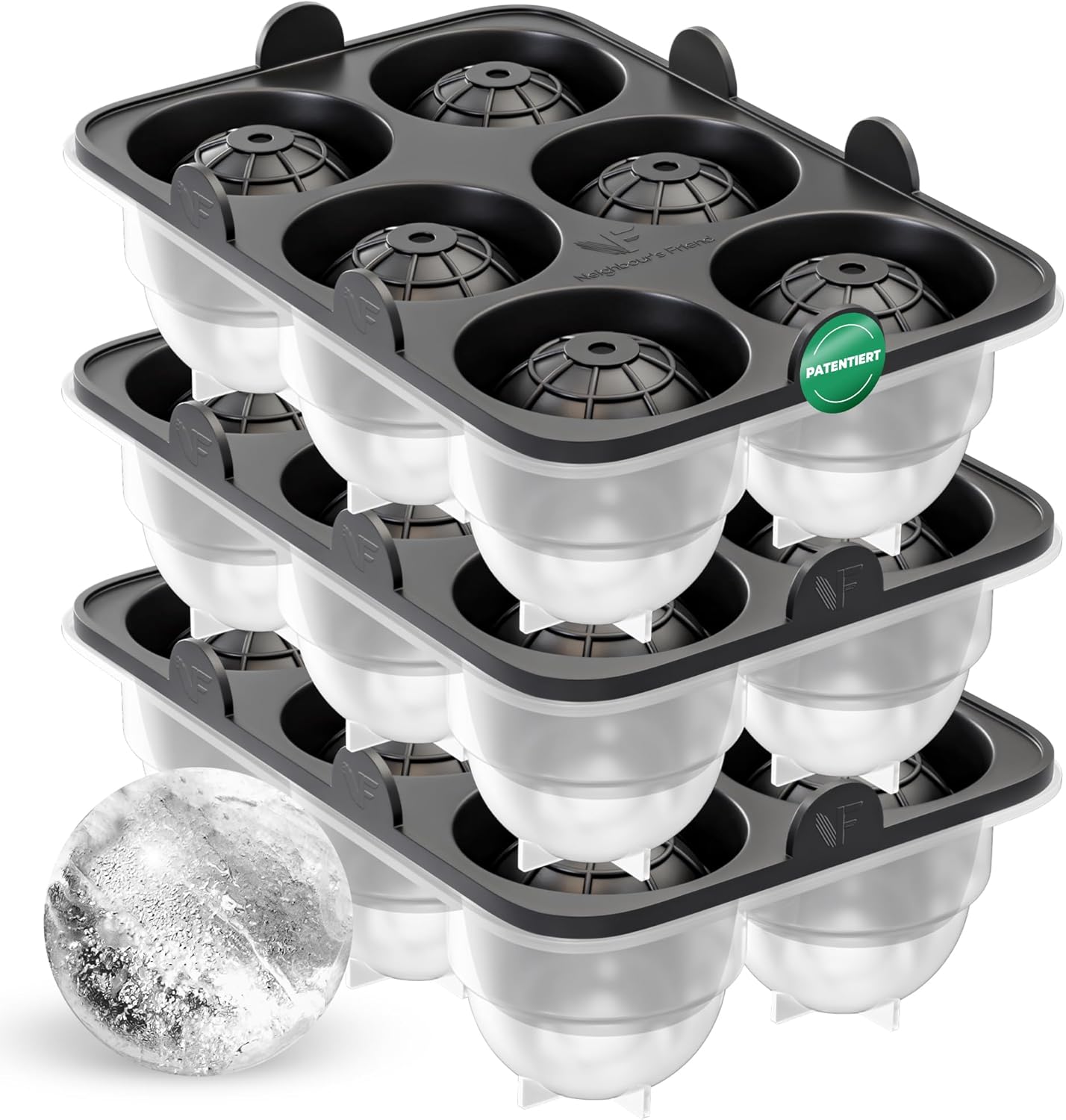 XXL Eiskugelform 3er-Set für Cocktails, 3x Eiskugelform