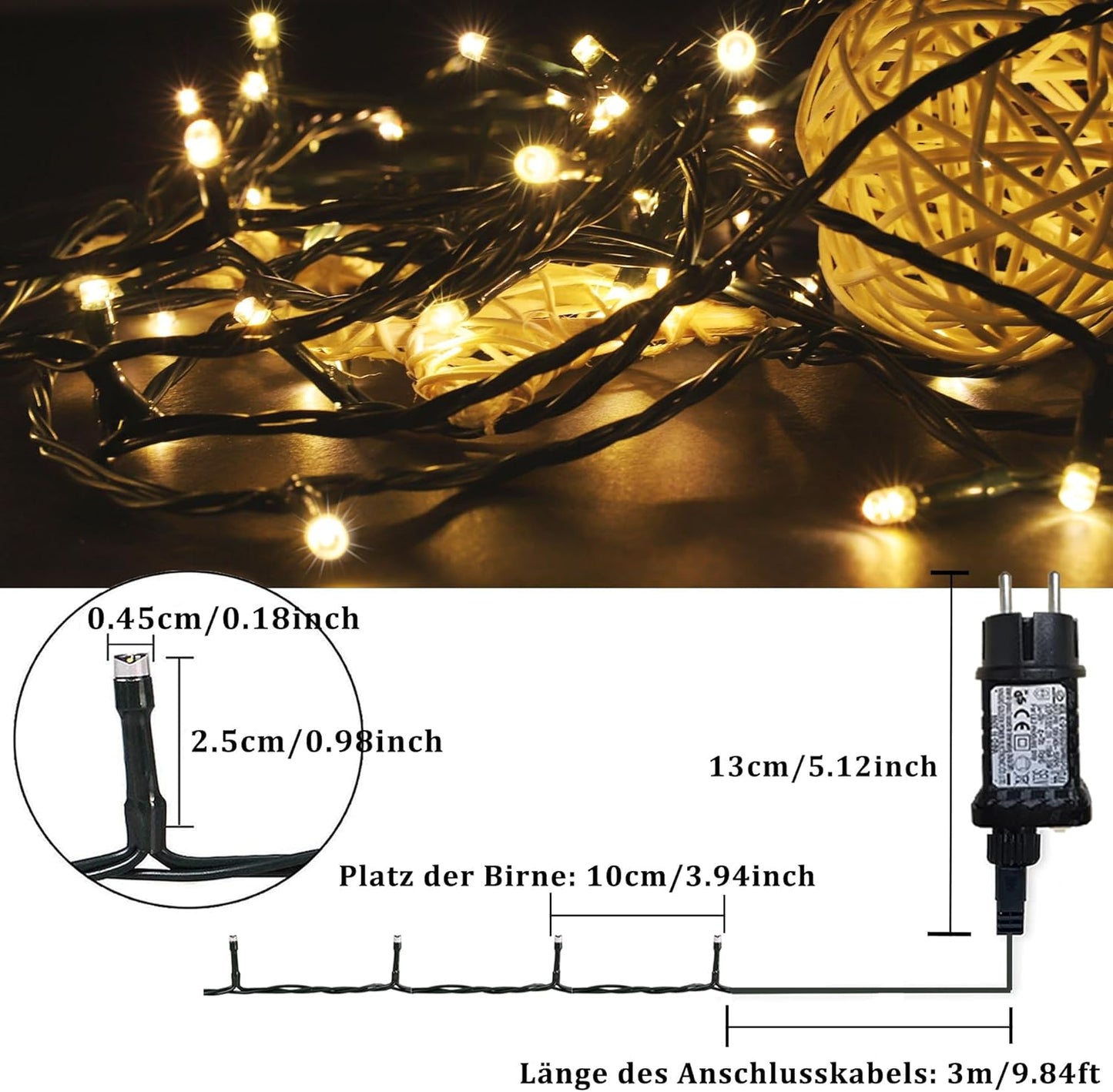 LED Lichterkette mit Timer und 12 Modi (400 LEDs), 400 LEDs, Warmweiss