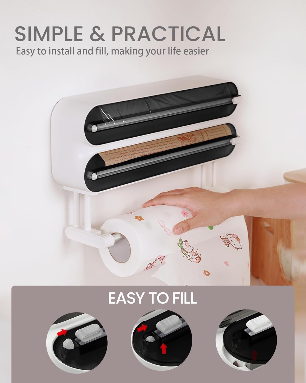 Frischhaltefolienspender mit Küchenrollenhalter, Schwarz