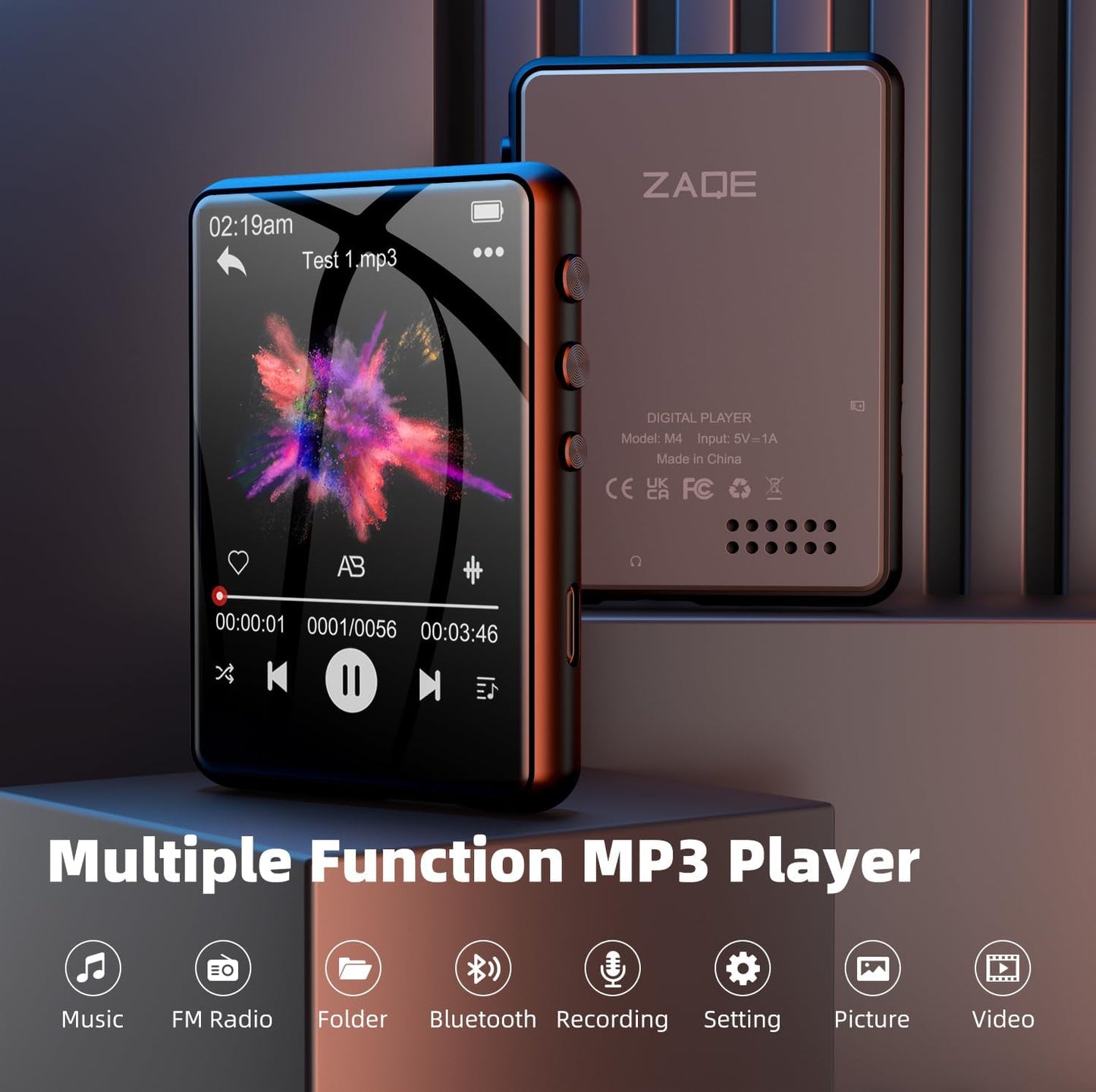 Tragbarer MP3-Player mit Bluetooth und Touchscreen, Space Schwarz