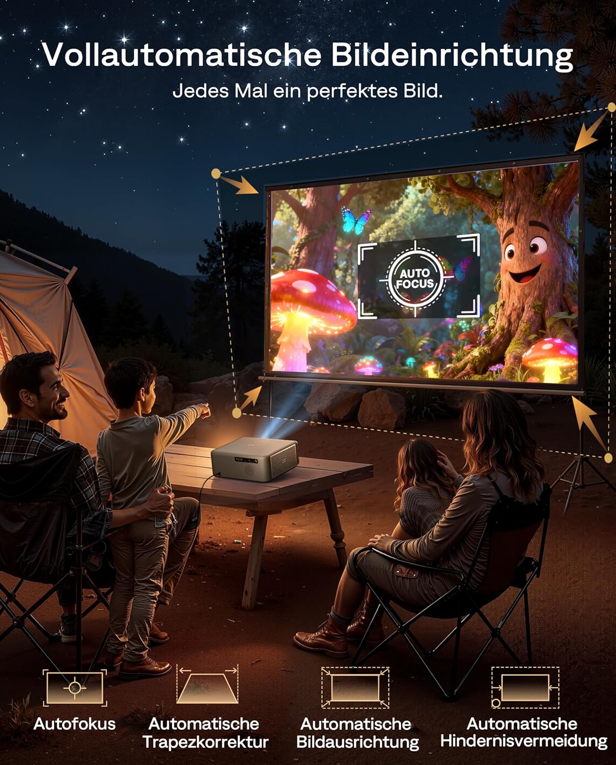 Smart Heimkino-Projektor mit 4K-Unterstützung, Braun