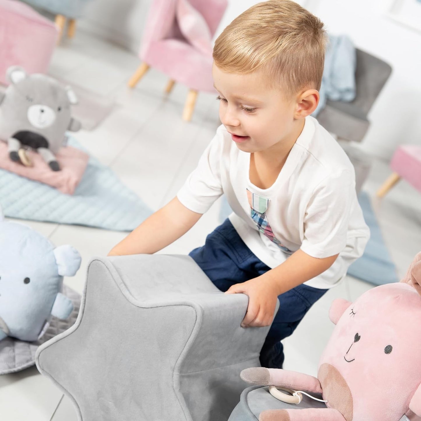 Kinderhocker Lil Sofa, Sternform Silbergrau
