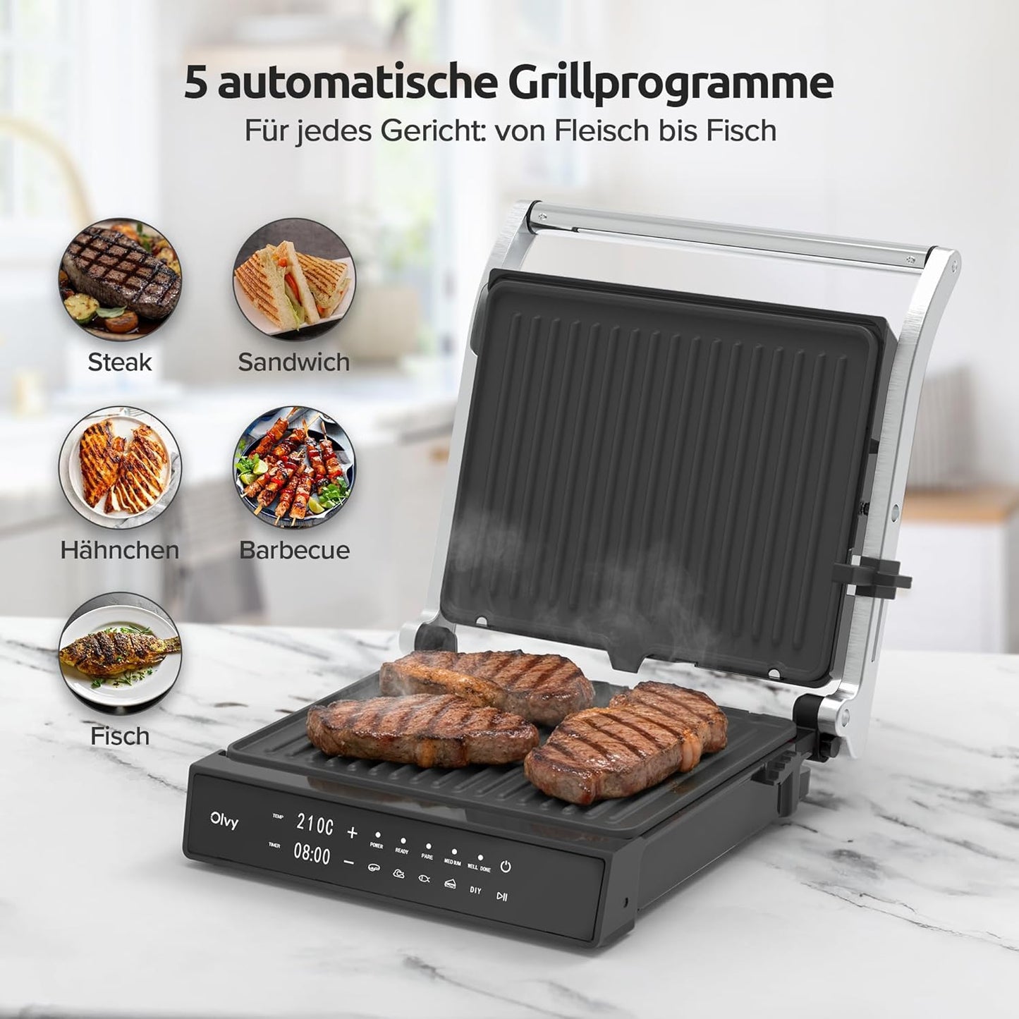 Kontaktgrill mit Touchscreen & 5 Programmen