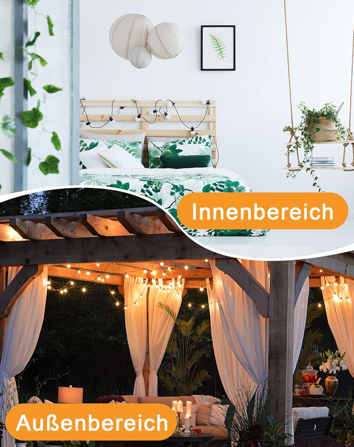 Erweiterbare LED Lichterkette mit 15 Glühbirnen, Strom-7.6M