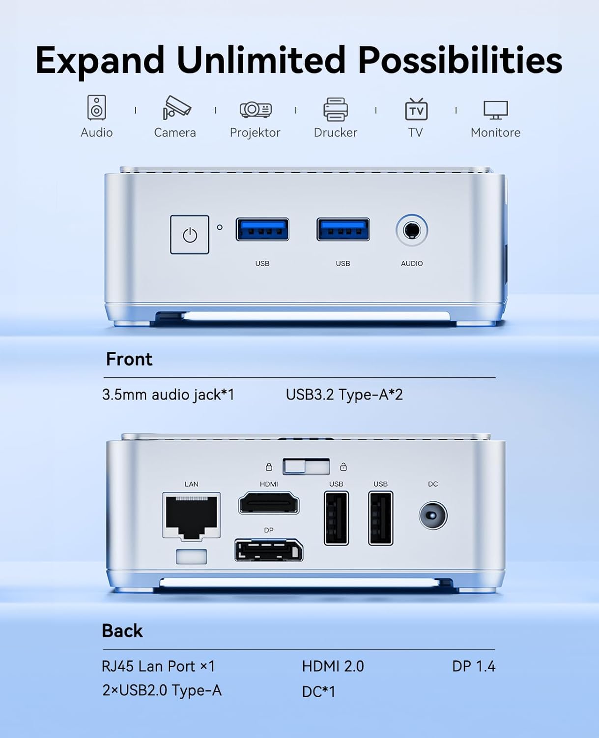 Essenx E2 Mini PC mit 4K Dual Display, 16GB RAM+512GB ROM