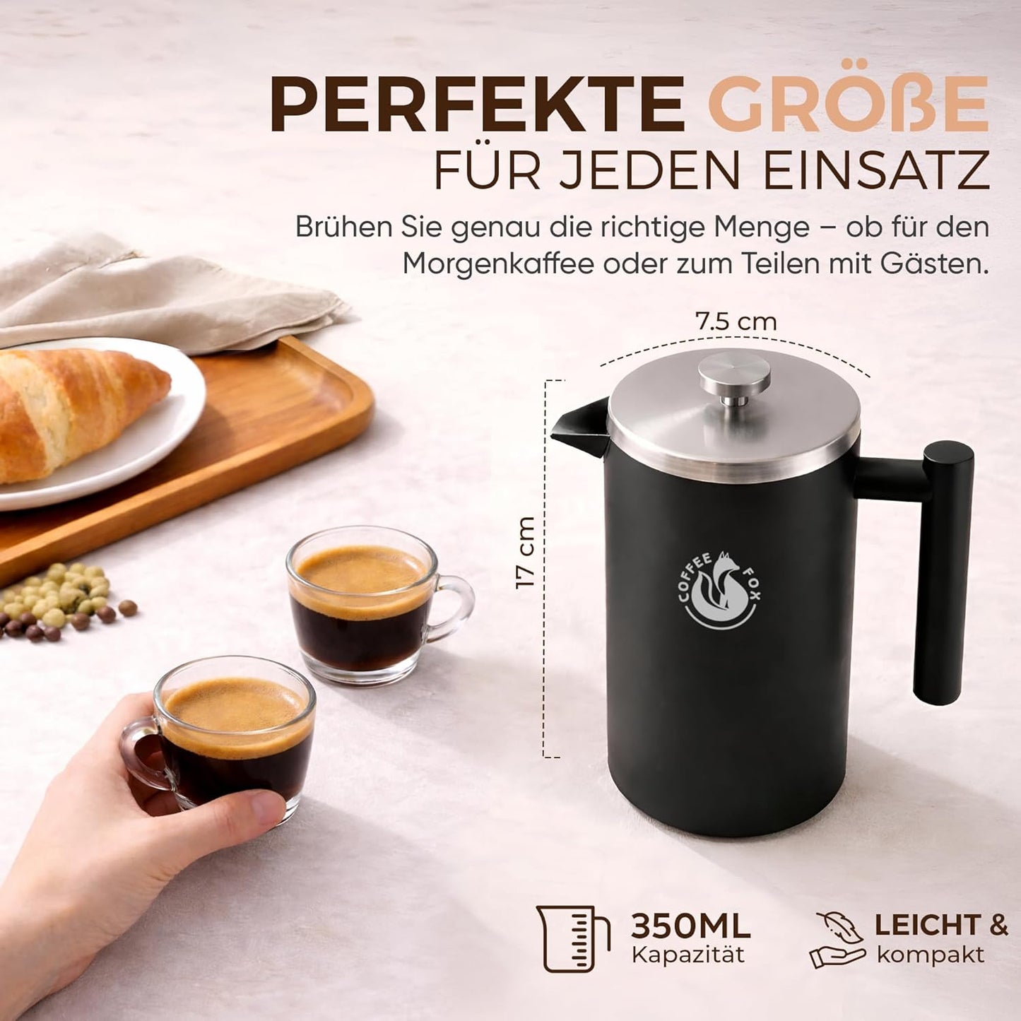 French Press Kaffeekanne, 350 ml Schwarz