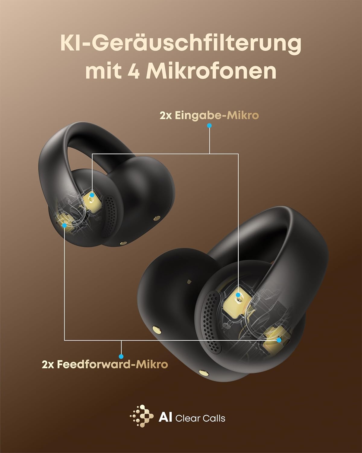 Open-Ear Kopfhörer mit KI-Mikrofonen, Mitternacht