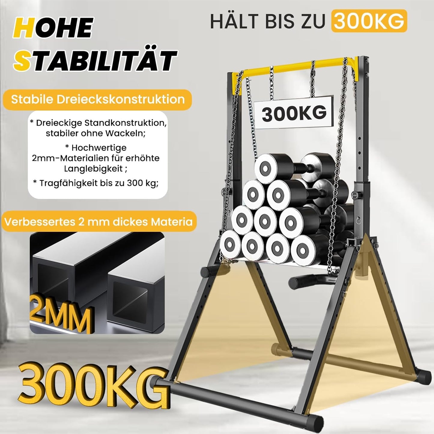 Faltbare Power Tower Dip Station, Schwarzer Stil 4-gelbe