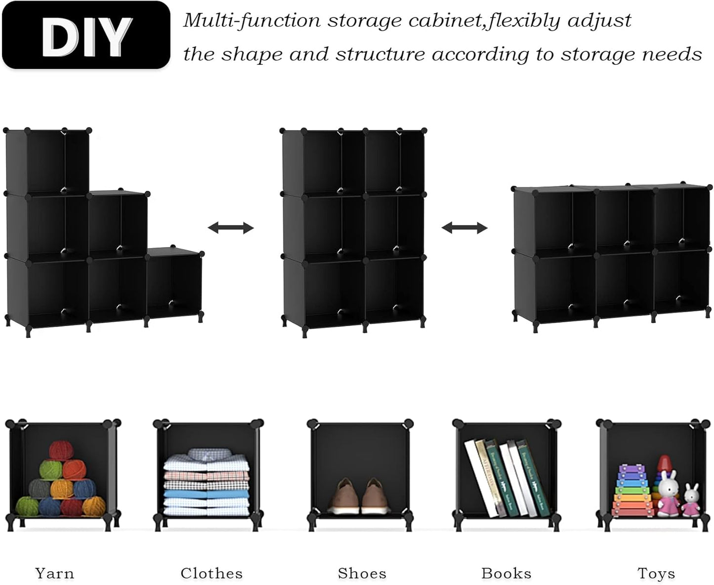 Cube Storage Organizer (6 Fächer, DIY Regal), Schwarz