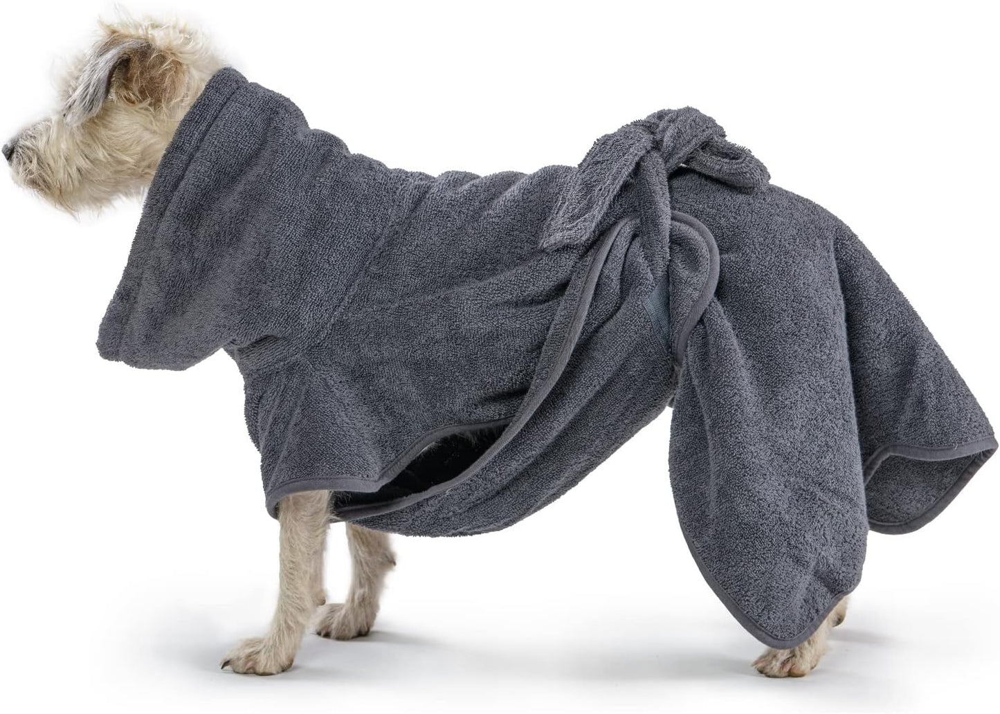 Hunde Bademantel mit Bindegürtel, XS/S, Grau
