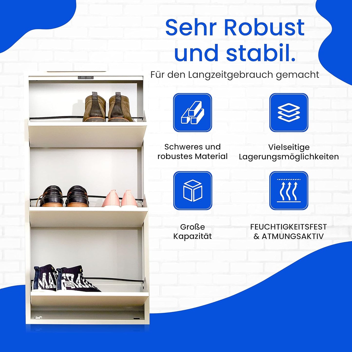Schuhkipper mit magnetischer Abdeckung, 3 Klappen Weiß