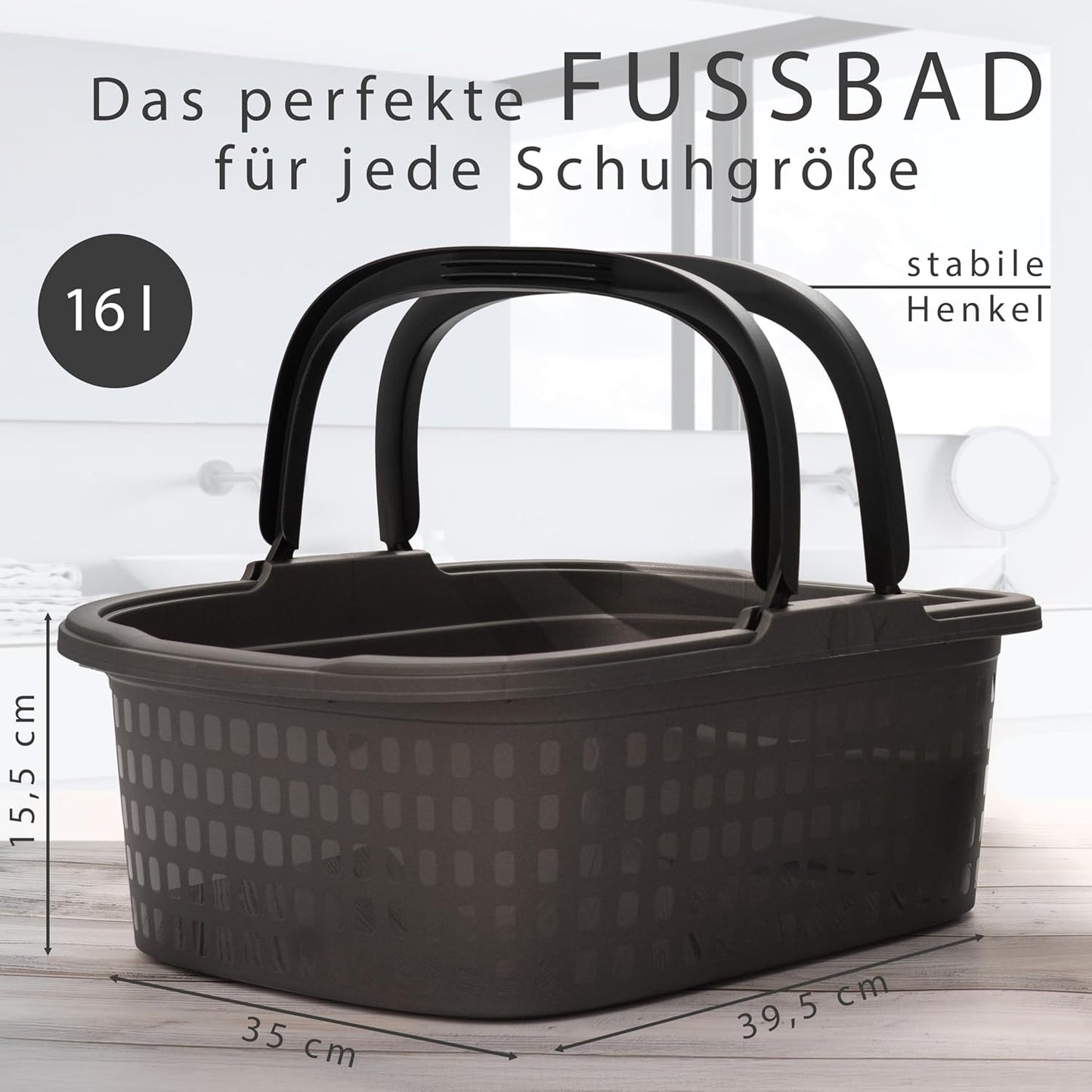 2er-Set Fusswanne mit Henkel, Anthrazit Schwarz 2 x 16L